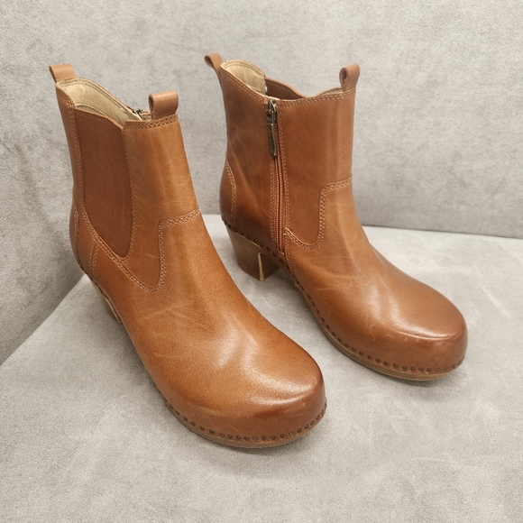 Dansko Ankle Boots 10 Tan Leather Shayna Clogs Scandinavian Boho Chunky New $190